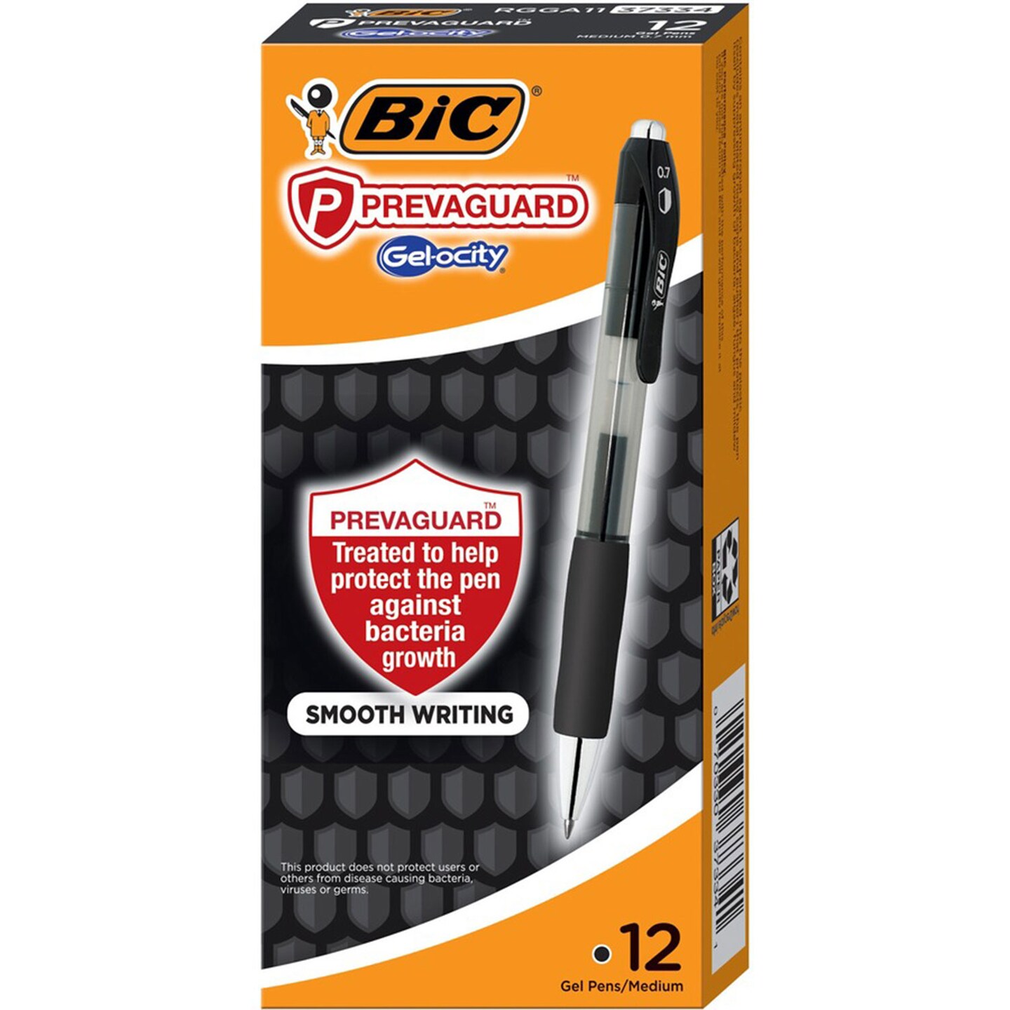 PrevaGuard Gel-ocity Retractable Gel Pen, Medium 0.7 mm, Black Ink, Clear/Black Barrel, Dozen