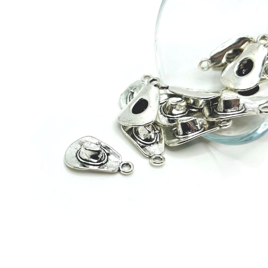 4, 20 or 50 Pieces: Silver Cowboy Hat 3D Charms