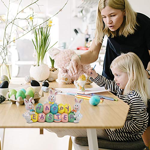 DR.DUDU Easter Decorations Hand-Painted Easter Eggs Bunny Centerpiece, 8.5 in Tabletop Easter Resin Figurine Decor for Home Living Room Bedroom Easter Decorations