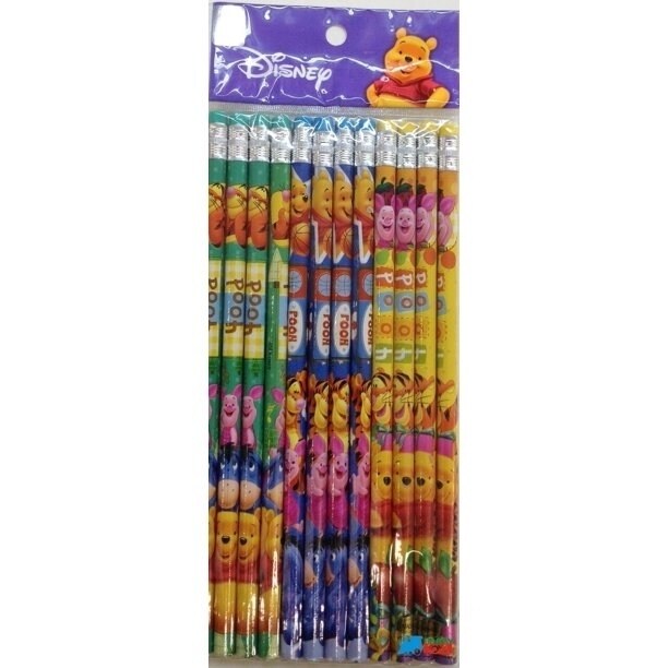 Winnie The Pooh Wooden Pencils 12 Pack Green Blue Yellow Licensed Office Supplies