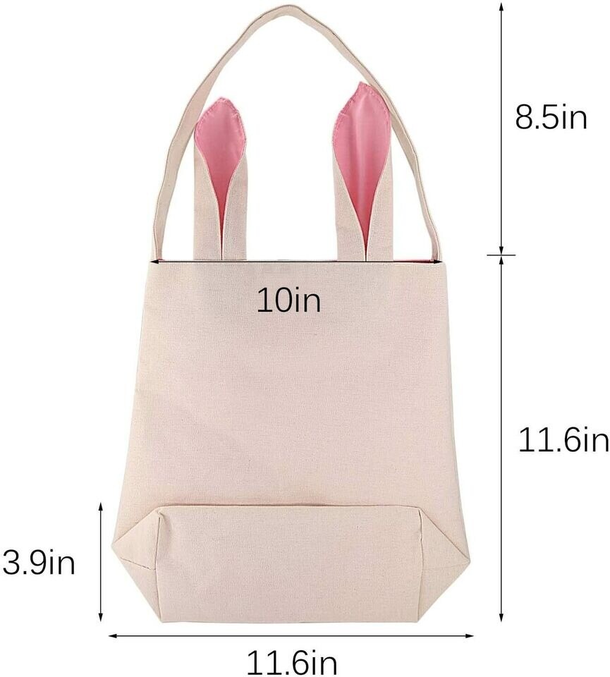 Easter Bunny Ear Bag & Basket, Dual Layer Canvas Bag for Easter Egg Hunt Basket