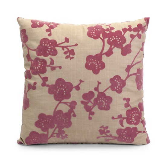 CC Home Furnishings 16&#x22; Off-White and Dark Pink Cherry Blossom Square Throw Pillow