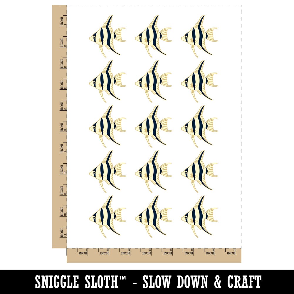 Freshwater Angelfish Fish Silhouette Temporary Tattoo Water Resistant Fake Body Art Set Collection (1 Sheet)