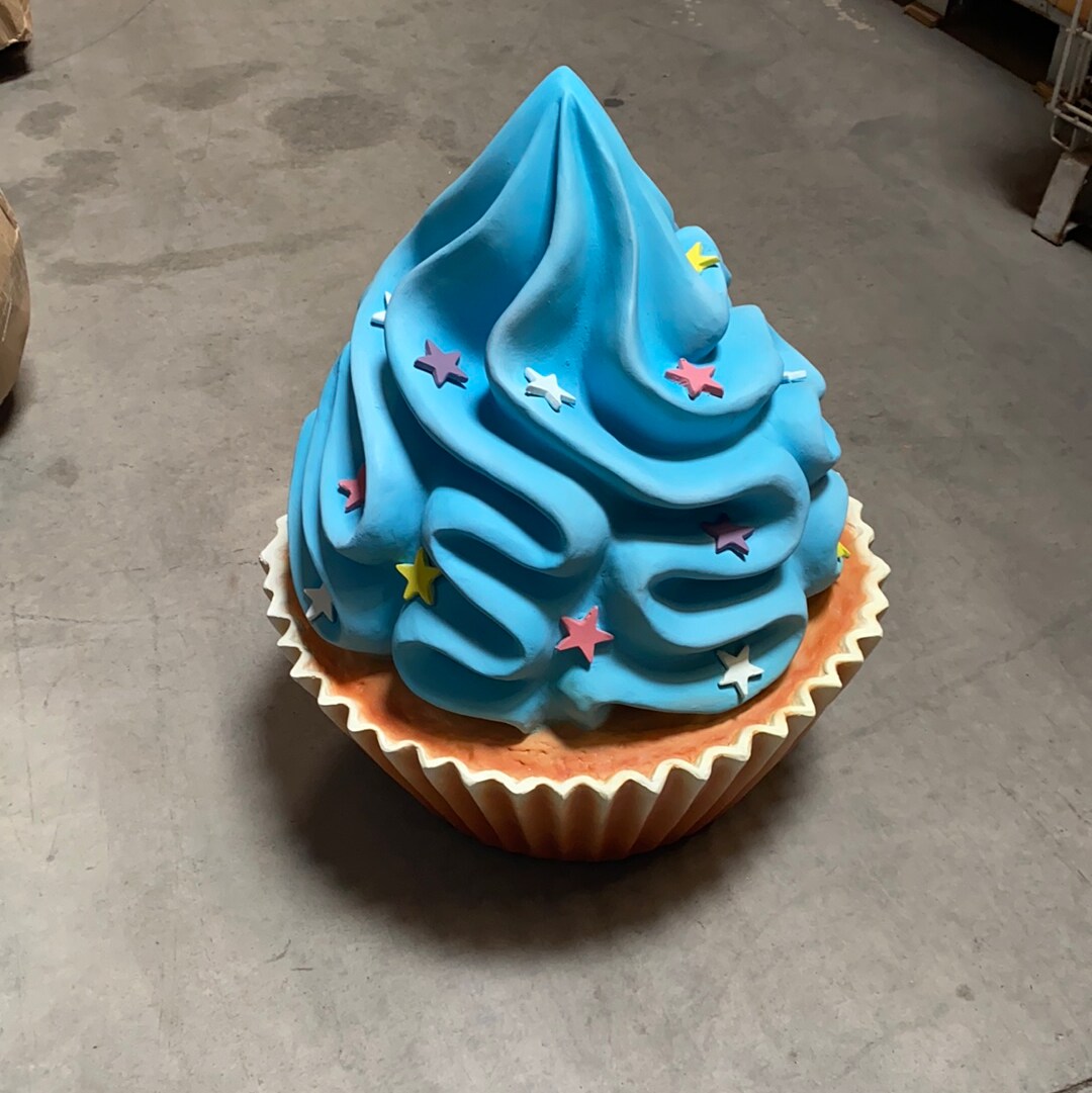 Blue Cupcake With Stars Over Sized Statue