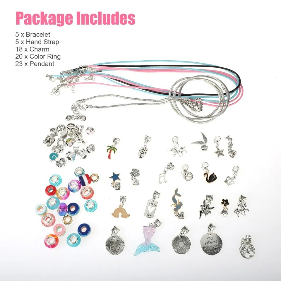 71 pcs Bracelet Making Kit Beads Jewelry Pendant Charm Set DIY Craft Girls Kids