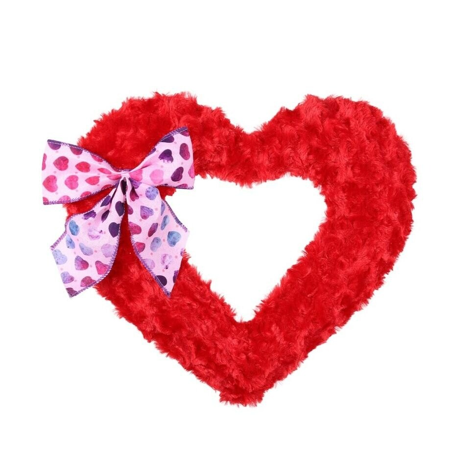 Valentine 15&#x2019;&#x2019; Red Heart Wreath w/ Love Bows LED Lights