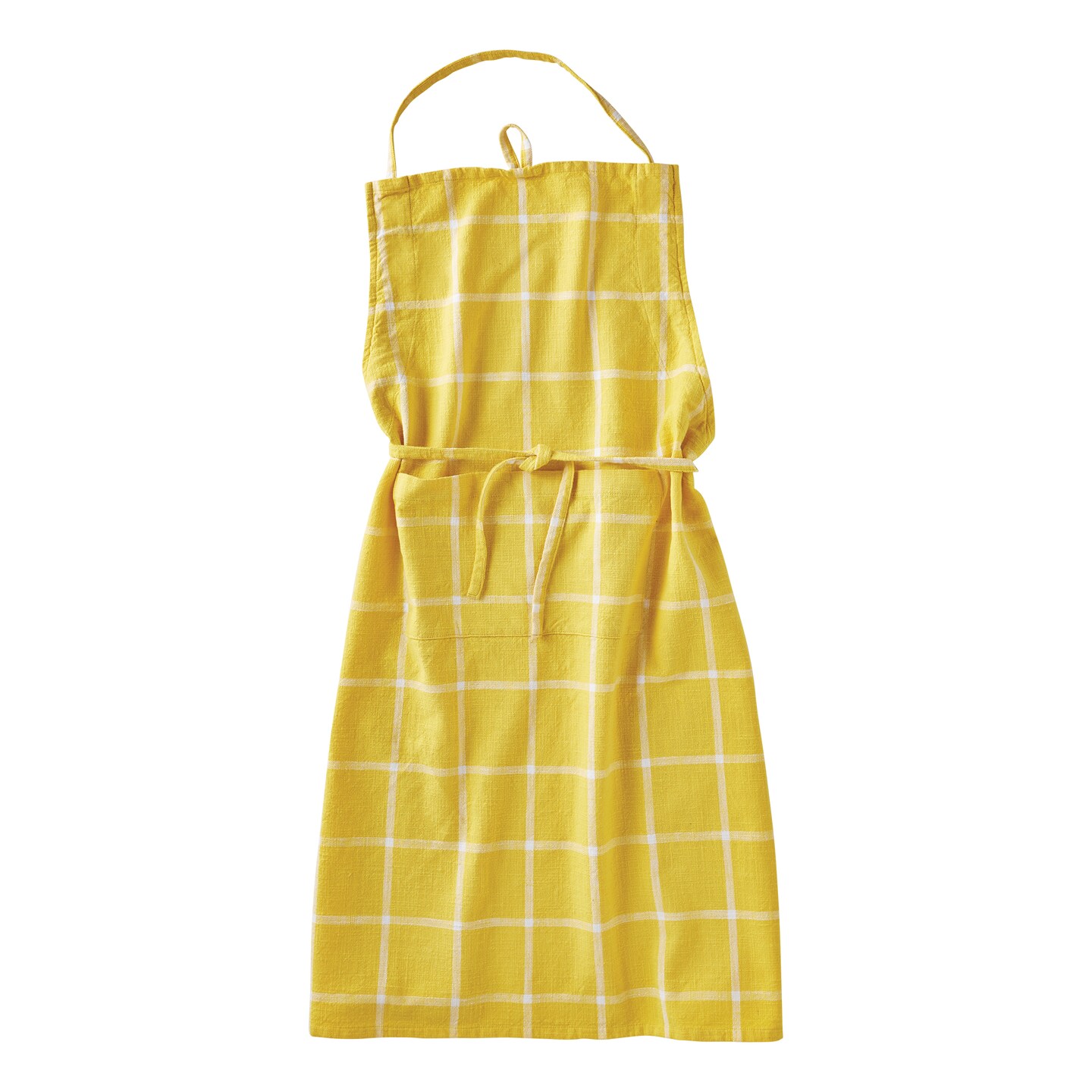 Classic Check Slub Bib Apron with Large Pocket and Waist Tie Yellow One Size Fits Most Machine Wash Yellow