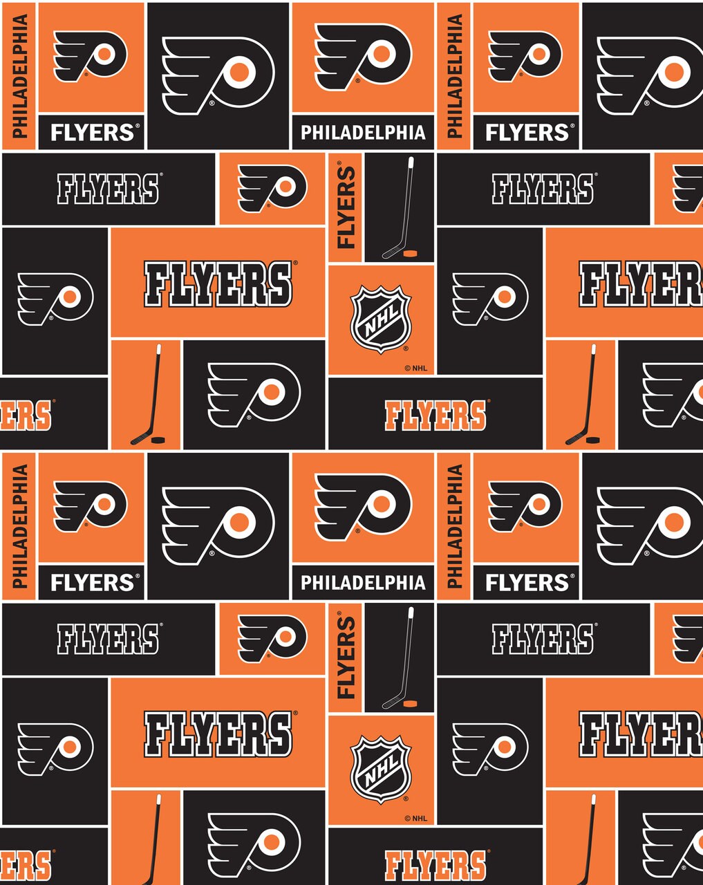 Sykel Enterprises NHL Team Cotton Fabric-Philadelphia Flyers Box Design Cotton Quilting Fabric