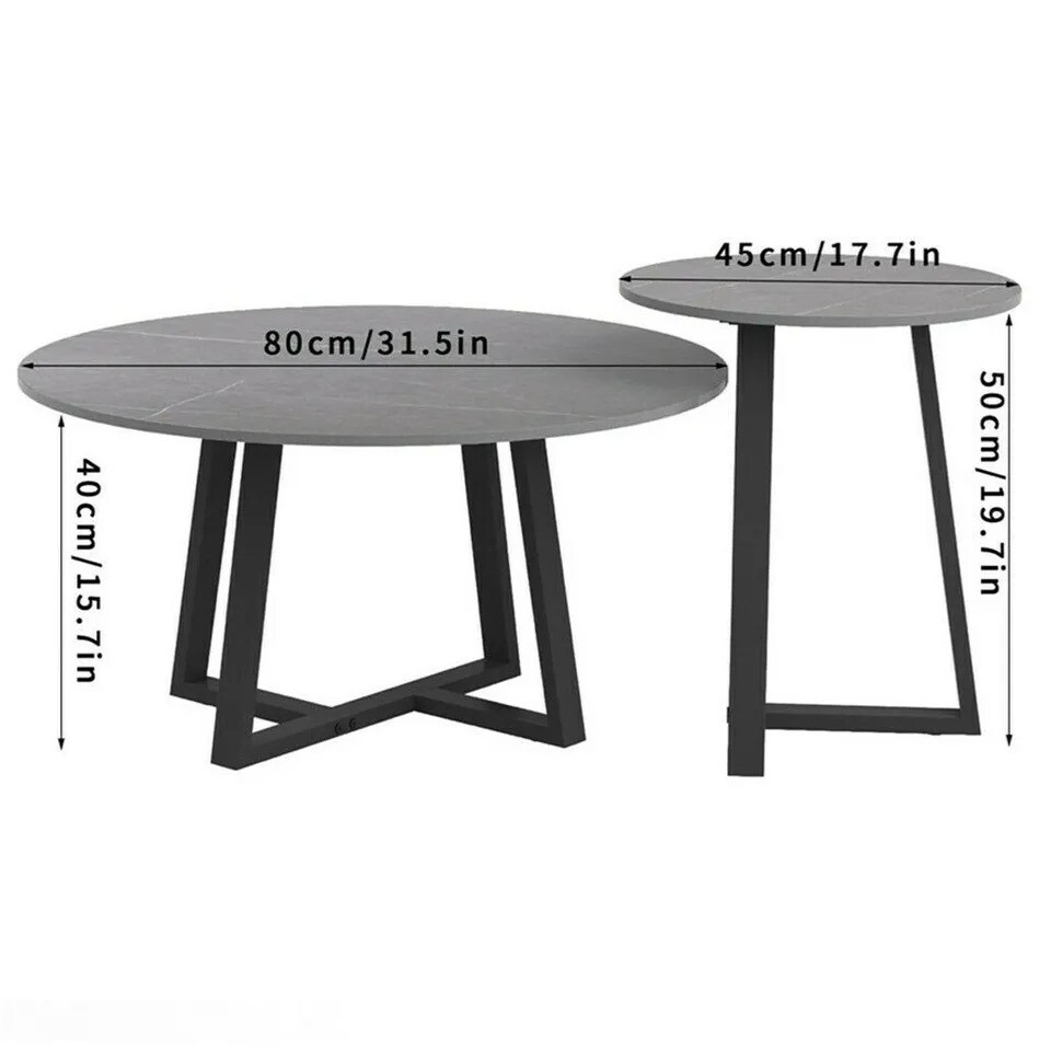 Exclusive Design 2PCS Nesting Marble Coffee Table Round Side Table w/ Metal Base