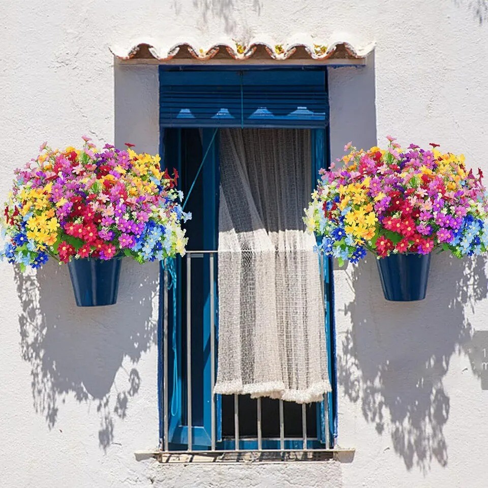 12 Bundles Artificial Daisies Plastic Flowers Outdoor UV Resistant Fake Daisy