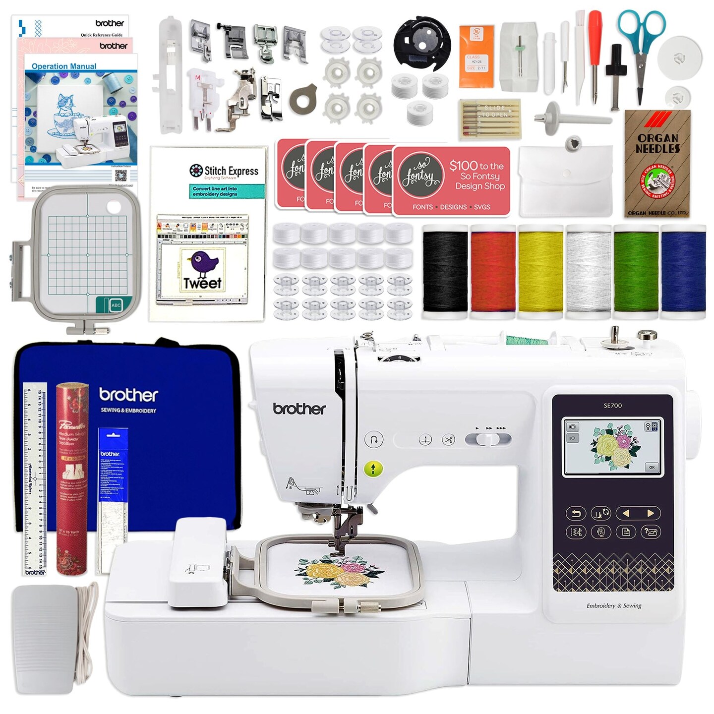 Brother SE700 Embroidery &#x26; Sewing Machine w/ Combo Sewing &#x26; Embroidery Bundle