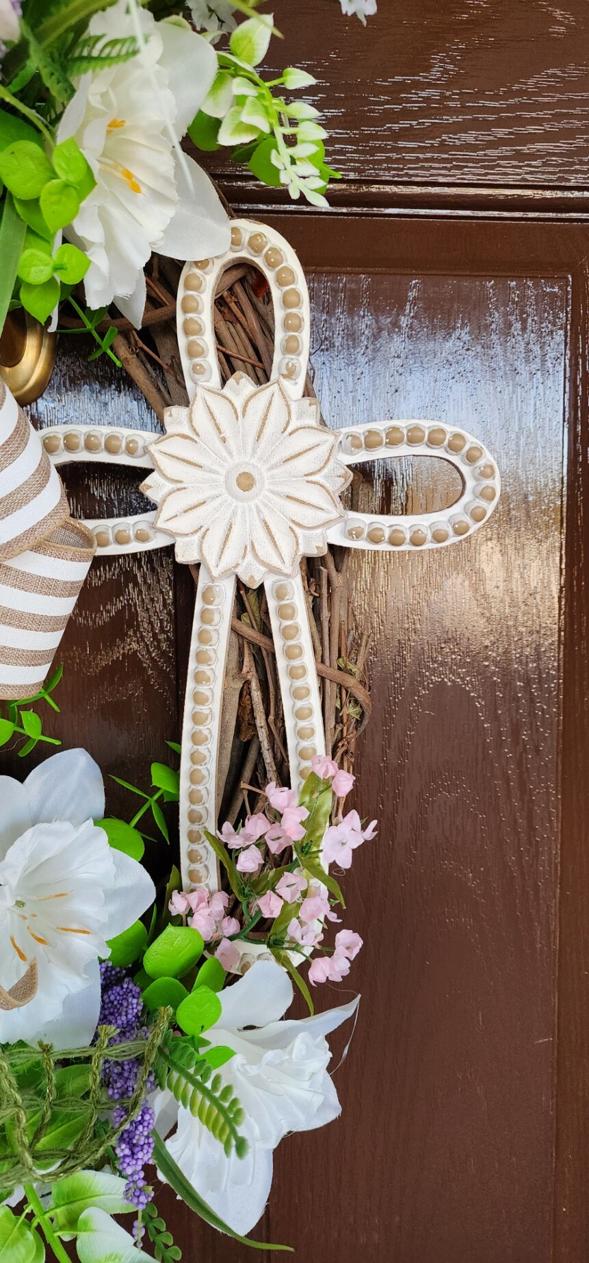 Easter Faux good White Lilies Cross Door Hanger