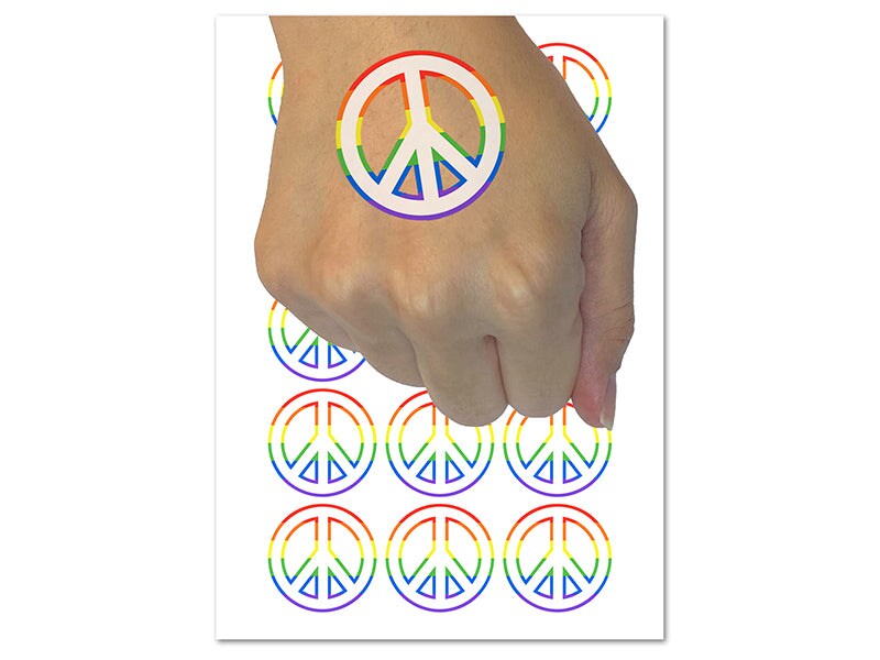 Peace Sign Outline Temporary Tattoo Water Resistant Fake Body Art Set Collection (1 Sheet)