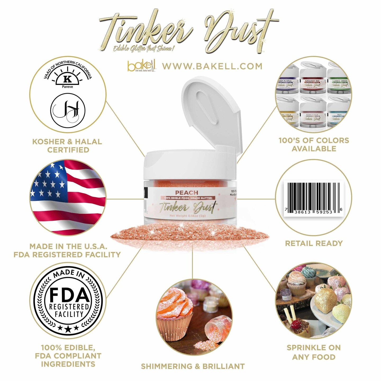 Peach Edible Glitter | Tinker Dust&#xAE; 5 Grams