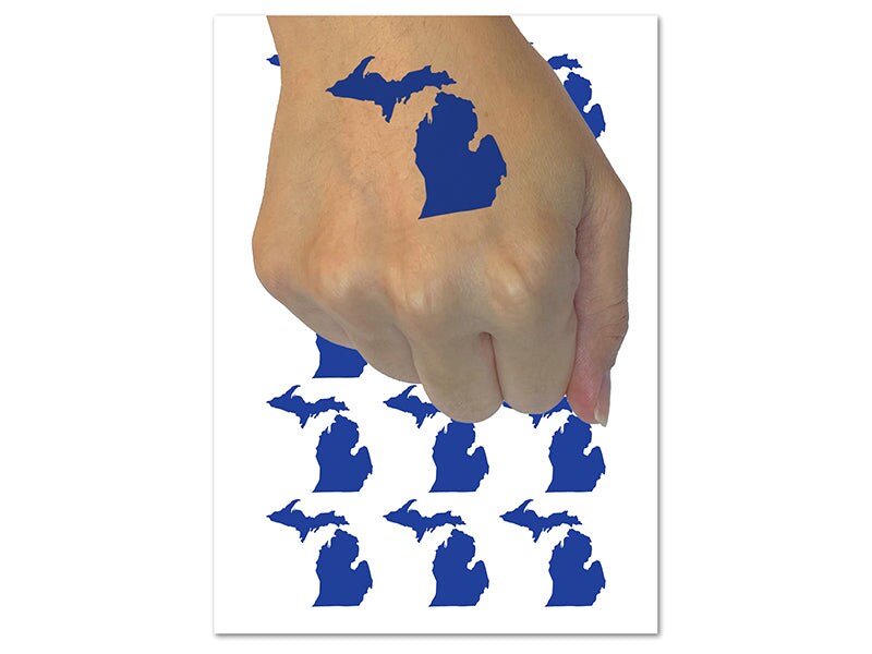 Michigan State Silhouette Temporary Tattoo Water Resistant Fake Body Art Set Collection (1 Sheet)