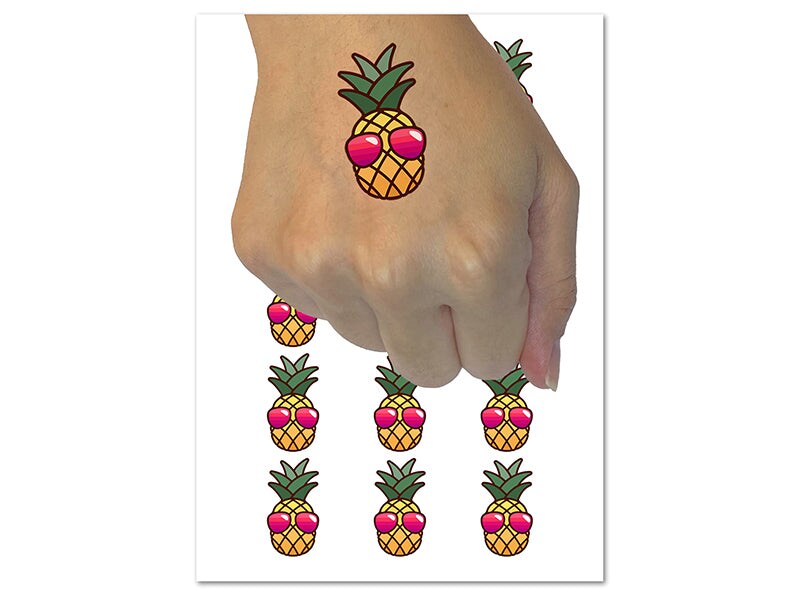 Pineapple Wearing Sunglasses Temporary Tattoo Water Resistant Fake Body Art Set Collection (1 Sheet)