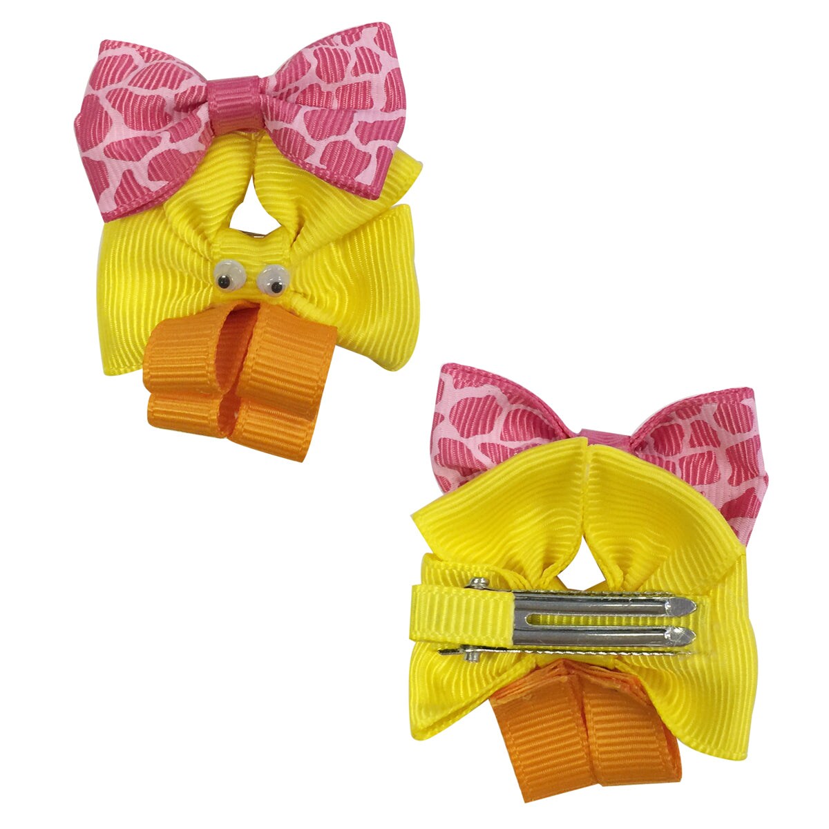 Wrapables Duck, Turkey, Elephant, Pig Ribbon Sculpture Hair Clips with Leopard Hair Clip / Hair Bow Holder, Purple