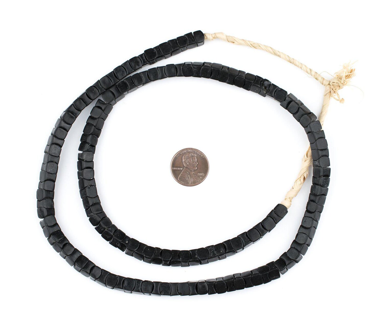 TheBeadChest Rare Black Square Snake Beads Long Strand 7mm Nigeria African Interlocking Glass 36 Inch Strand Handmade