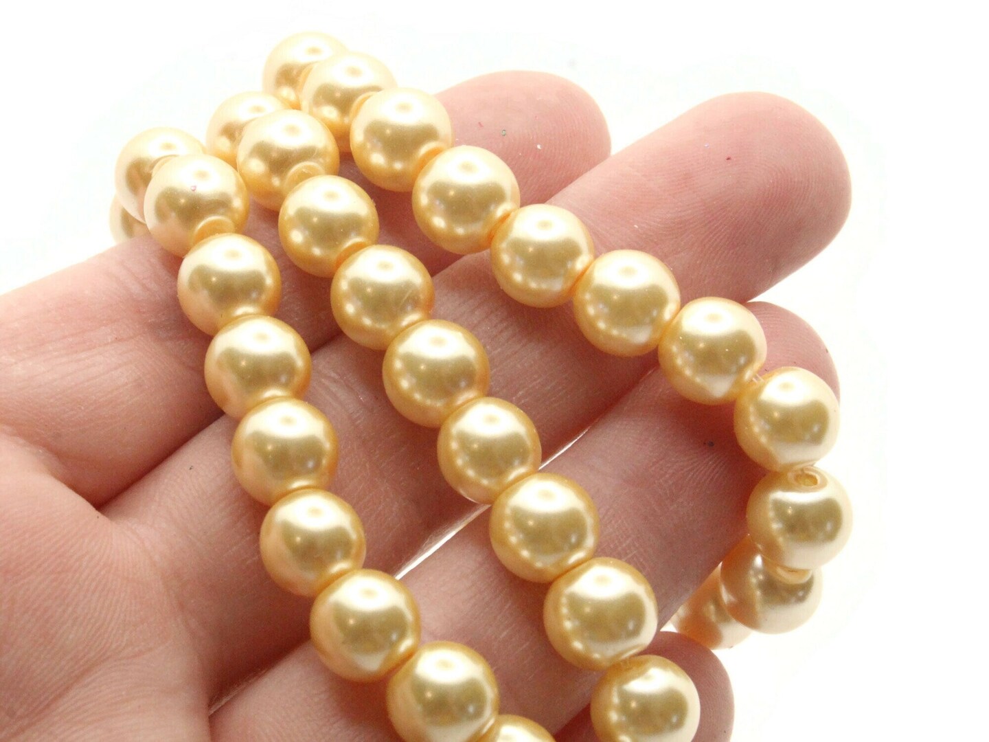 55 8mm Round Yellow Glass Pearl Beads