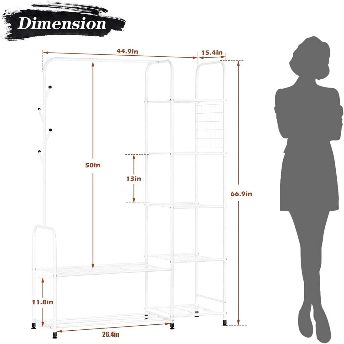 Coat Rack Freestanding Clothing Rack with Shelves Garment Racks for Hanging Clothes with Shoe Rack