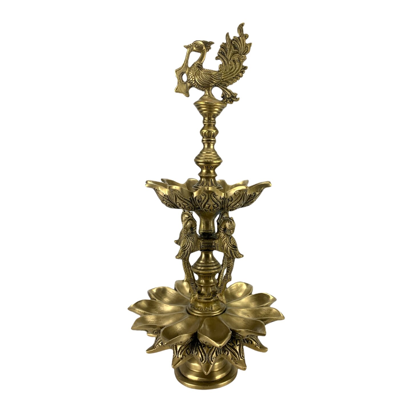 Large Peacock Brass Oil Tall Diya, Samai Diya, Diwali Decor, Brass Oil Diya Lamp, Altar Temple Decor, Brass Oil Lamp, Diya for Home Decor, Kathu Vilakku, Kerela Diya, Pooja Diya