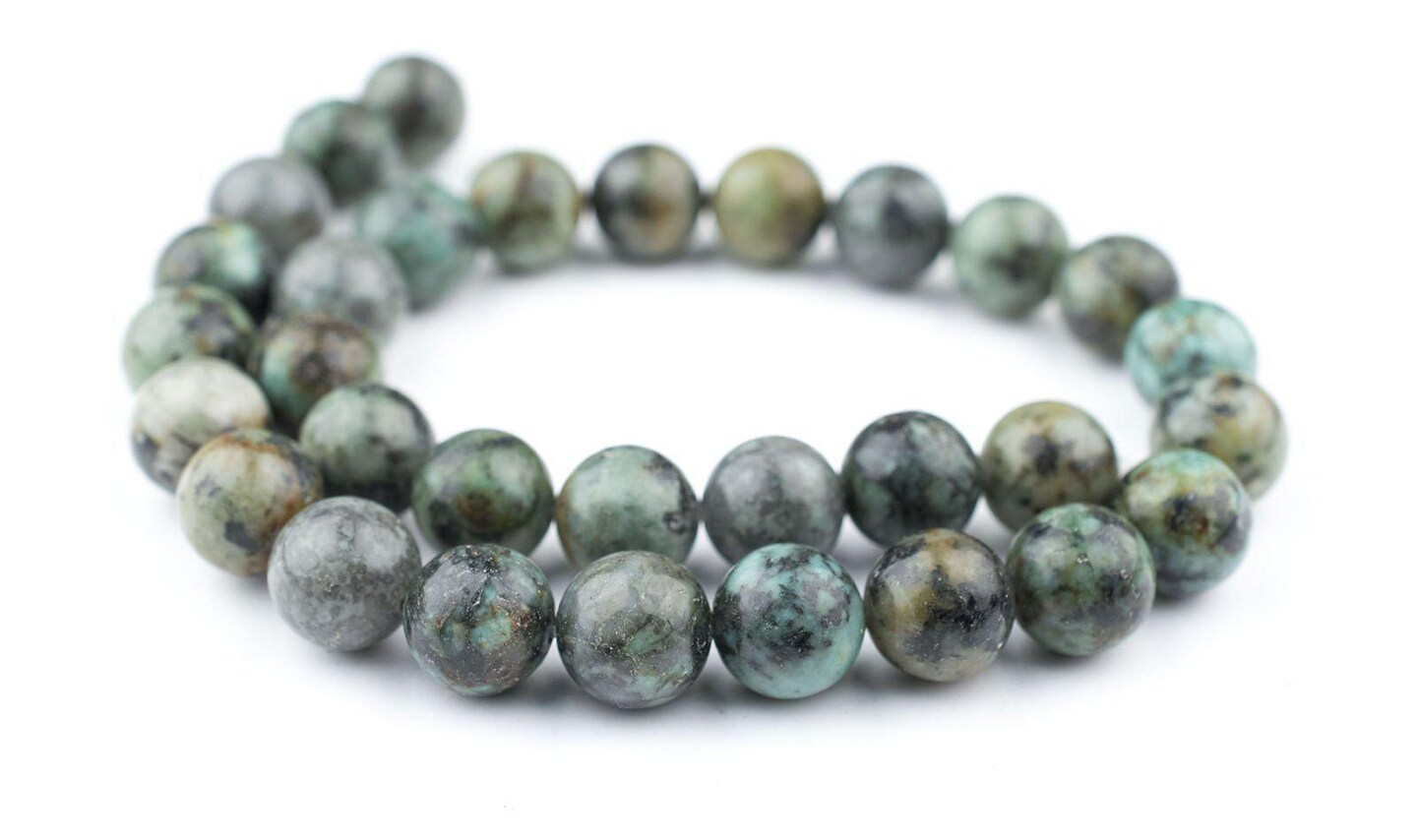 12mm African Turquoise Beads - Full Strand of Genuine Authentic Gemstone Beads - The Bead Chest (Polished)