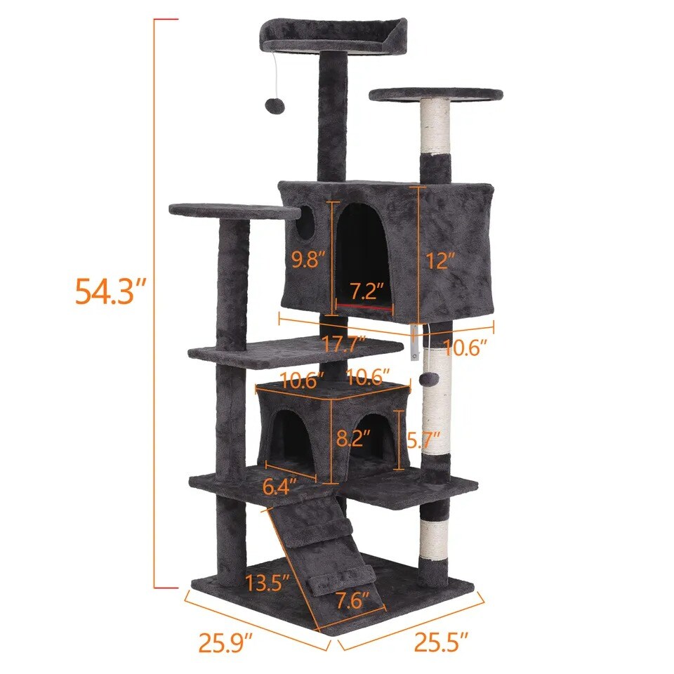 Deep Grey 53" Cat Tree Tower Activity Bed Playing House Condo Home
