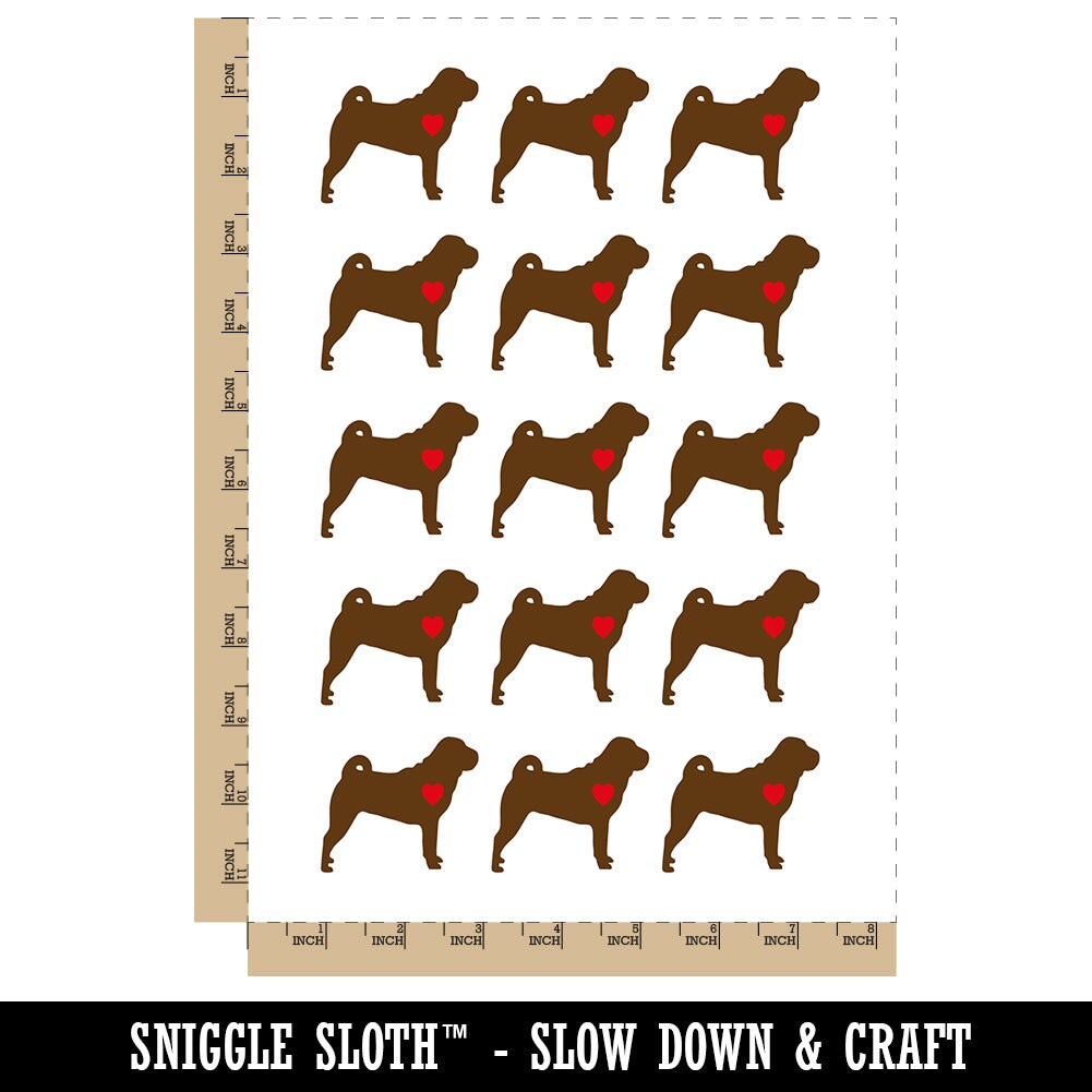 Shar-Pei Dog with Heart Temporary Tattoo Water Resistant Fake Body Art Set Collection (1 Sheet)