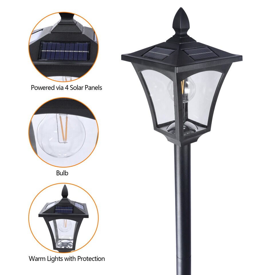 63" Outdoor Solar Lamp Post Light w/ Planter Waterproof Solar Post Street Lamp