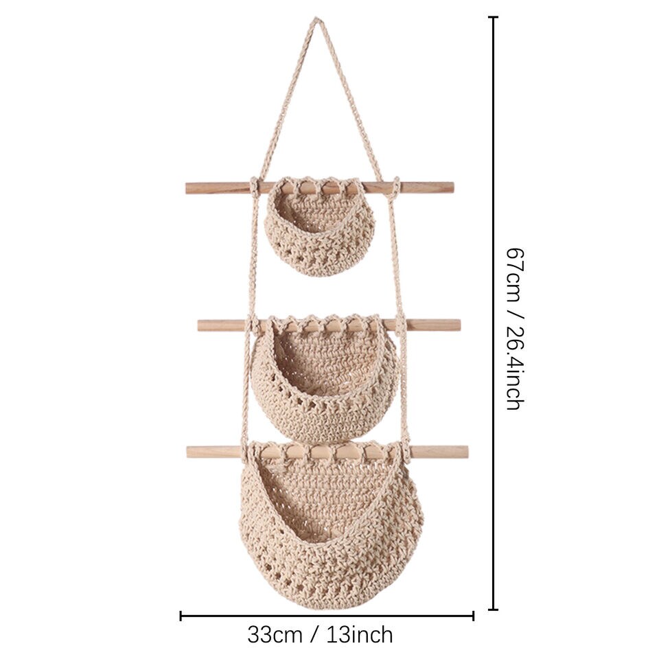 3-tier Fruits Hanging Basket, Hammock Style Fruits Storage Basket Detachable