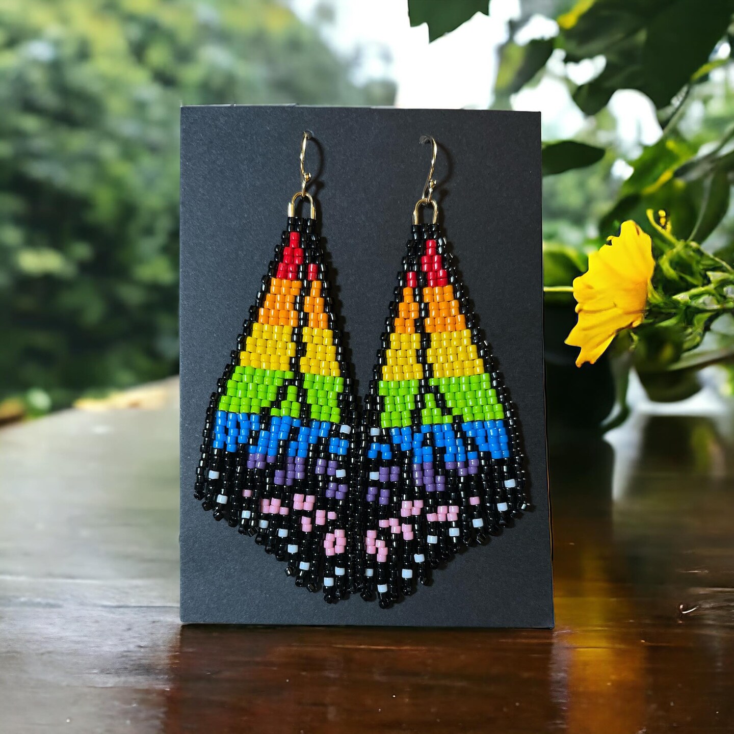 Rainbow Butterfly Beaded Fringe Earrings Indigenous Made Pride Earrings Rainbow Earrings Beadwork Earrings Butterfly Earrings MakerPlace