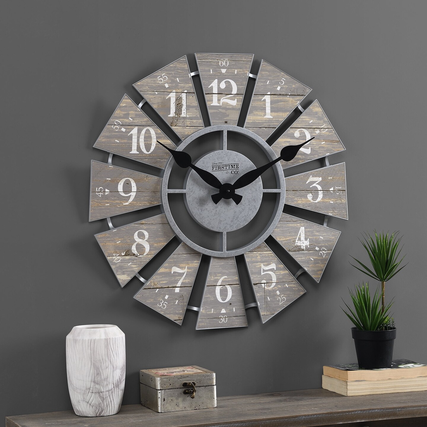 FirsTime &#x26; Co. Gray Numeral Windmill Wall Clock, Farmhouse, Analog, 24 x 2 x 24 in