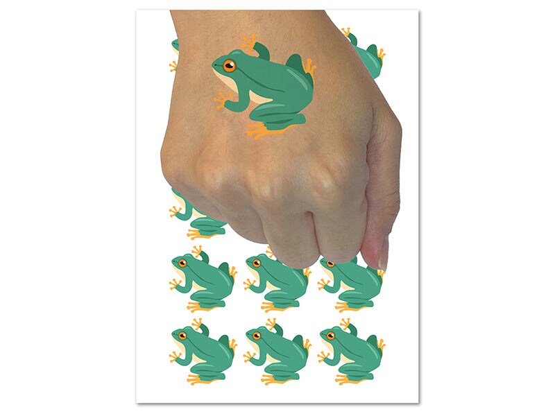 Rainforest Tree Frog Solid Temporary Tattoo Water Resistant Fake Body Art Set Collection (1 Sheet)