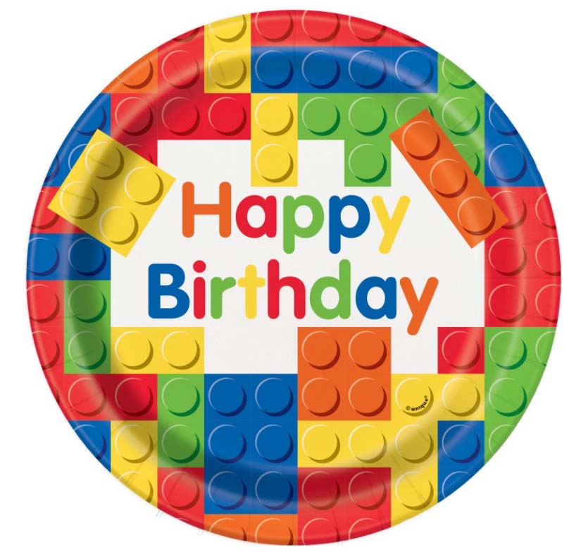 Building Blocks Birthday Round 9&#x22; Dinner Plates, 8ct