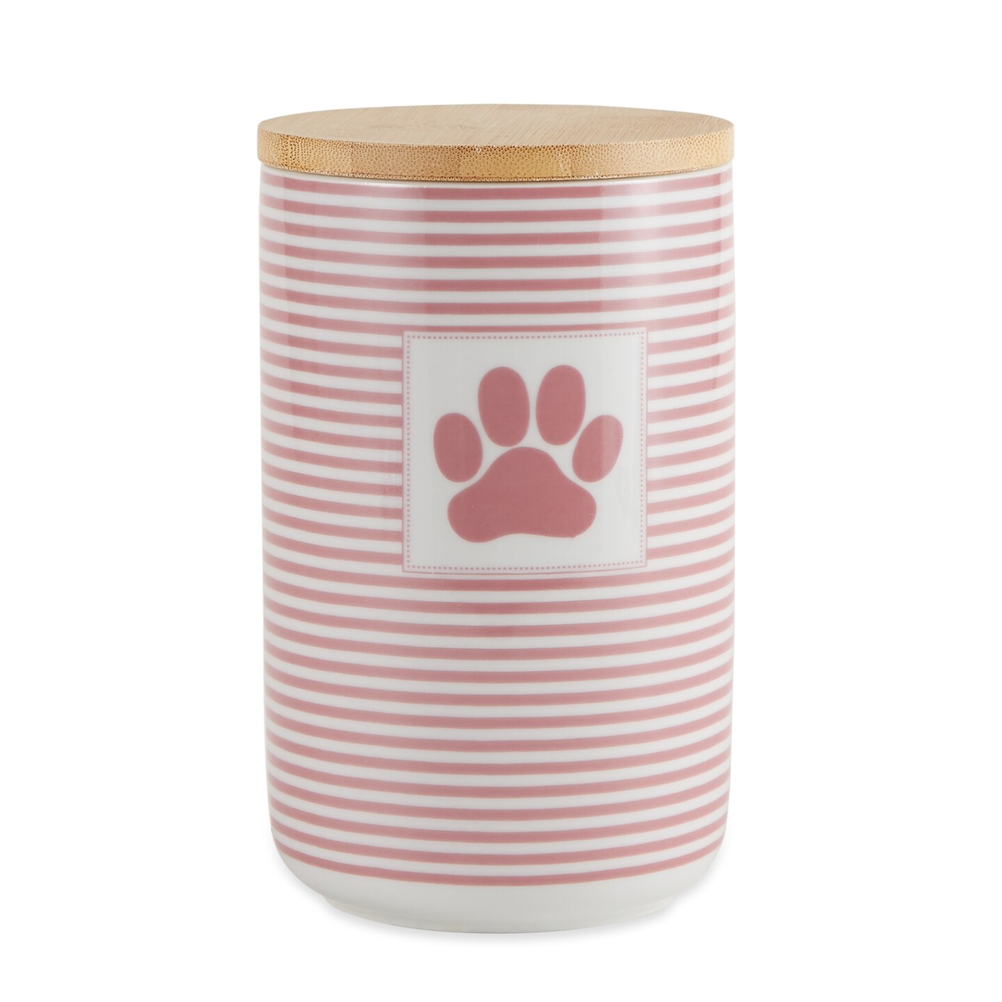 Contemporary Home Living Striped Paw Patch Pet Treat Canister - 6.5&#x22; - Pink and White