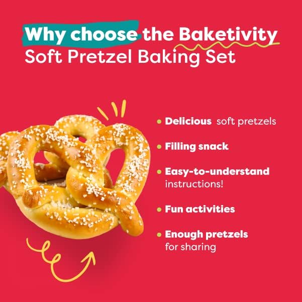 Baketivity Pretzel Making Kit - Real Cooking Set for Kids Ages with Recipe and Ingredients - Kids Baking Set for Girls & Boys - Great Gift for Family Bonding