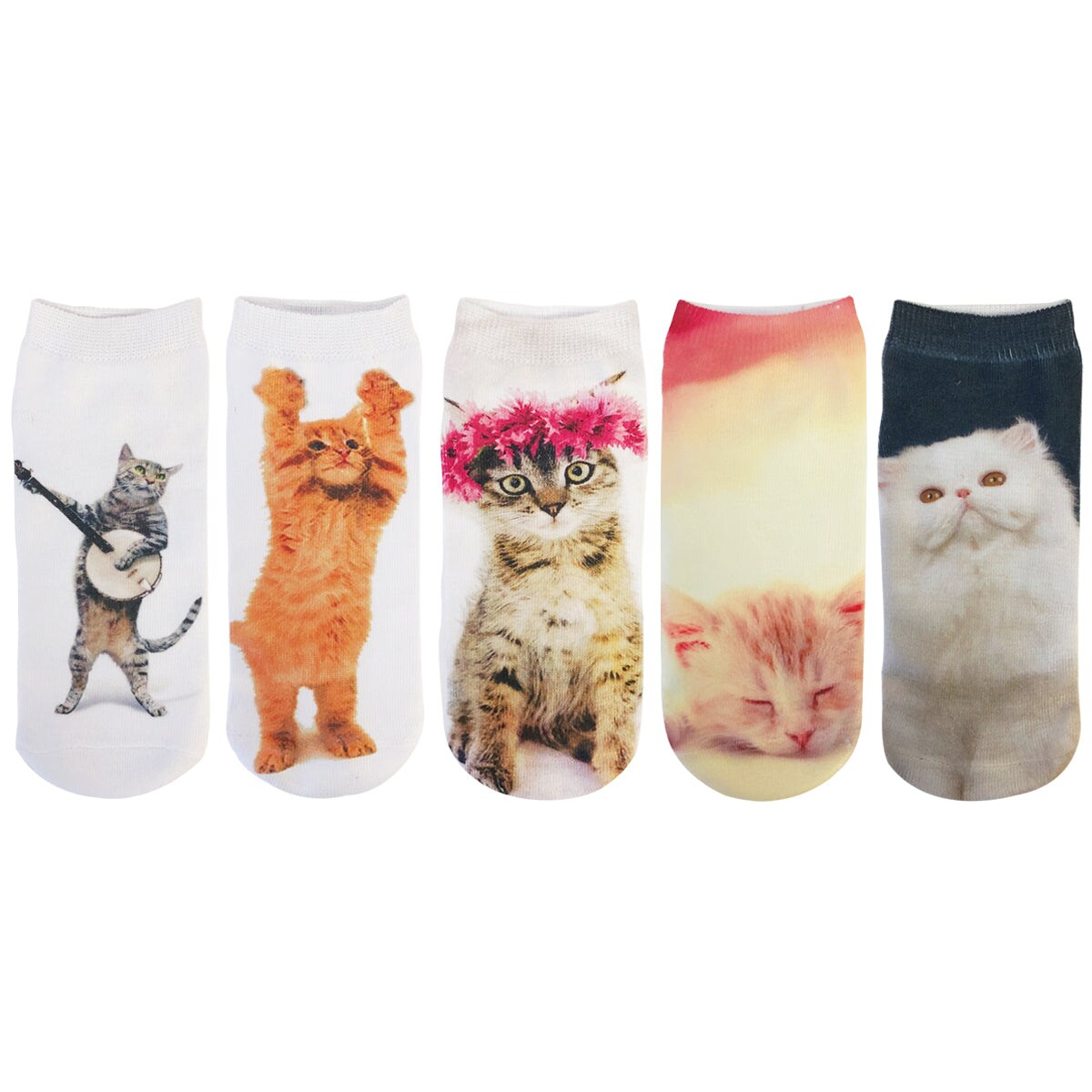 Wrapables 3D Novelty Funny Ankle Socks, Crazy Cats