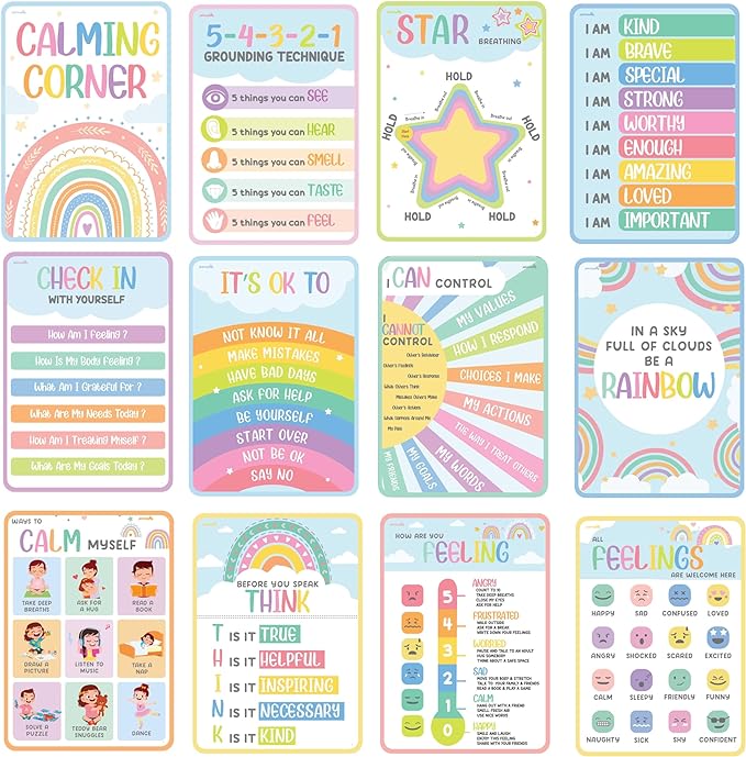 Educational Posters | Homeschool Decorations | Preschool Wall Decor for Toddlers | Kindergarten School Supplies | Classroom Posters | Pre K Learning Poster | ABC, Alphabet, Number, Days Chart (Calming Corner)