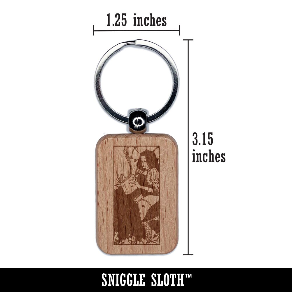 Goth Victorian Girl Reading Book Engraved Wood Rectangle Keychain Tag Charm