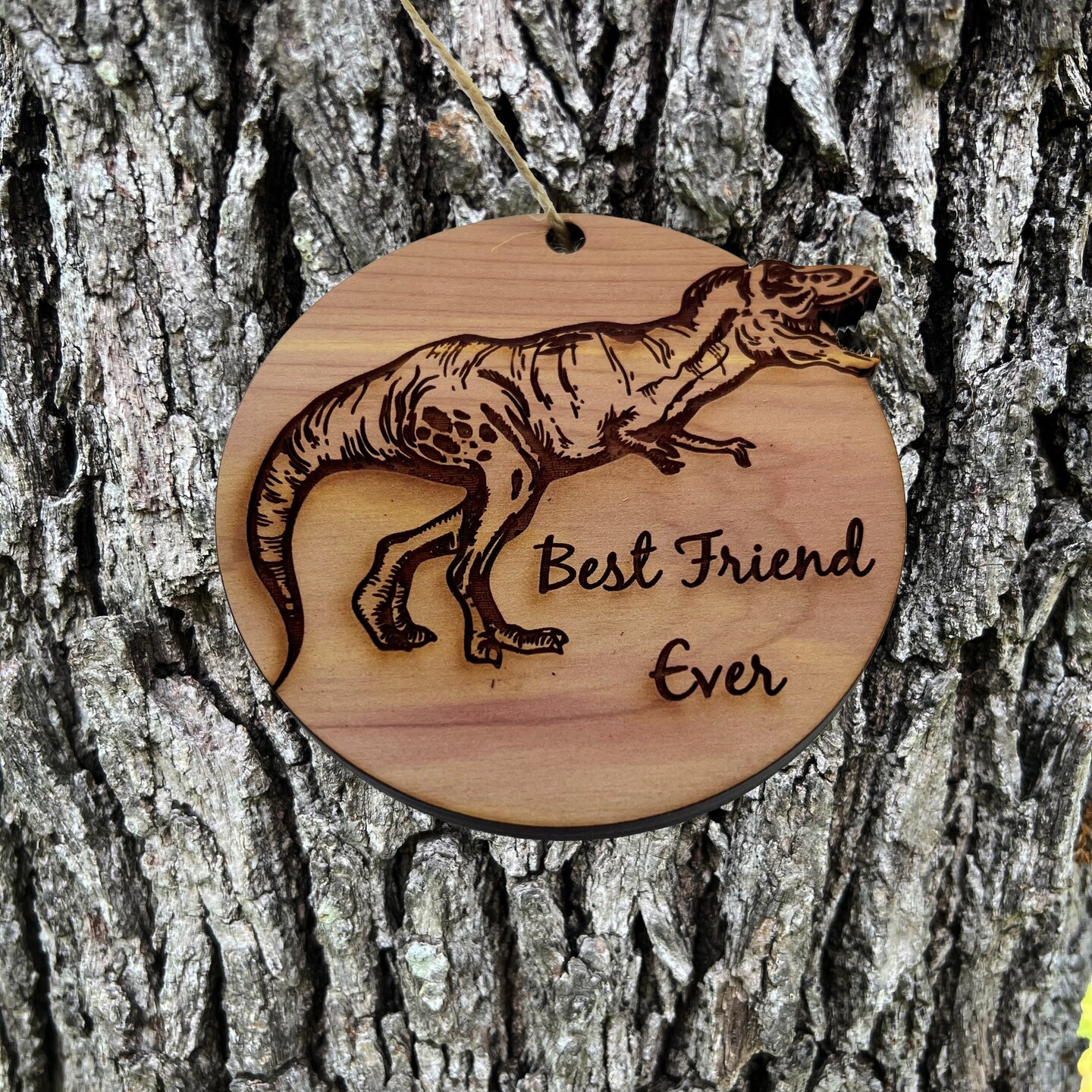 TRex Dinosaur Best Friend Ever - Cedar Ornament TRex Dinosaur Best Friend Ever - Cedar Ornament