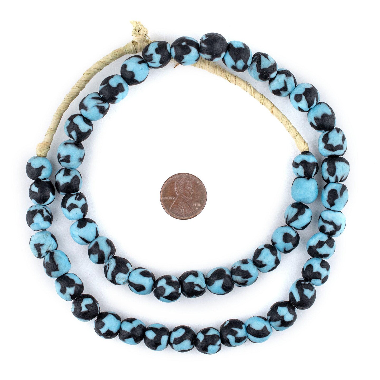 TheBeadChest Black &#x26; Blue Fused Recycled Glass Beads 11mm Ghana African Multicolor Round Large Hole 25 Inch Strand Handmade Fair Trade