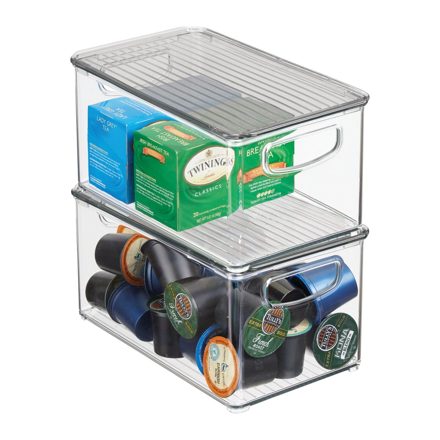 mDesign Plastic Storage Bin Box Container, Lid and Handles