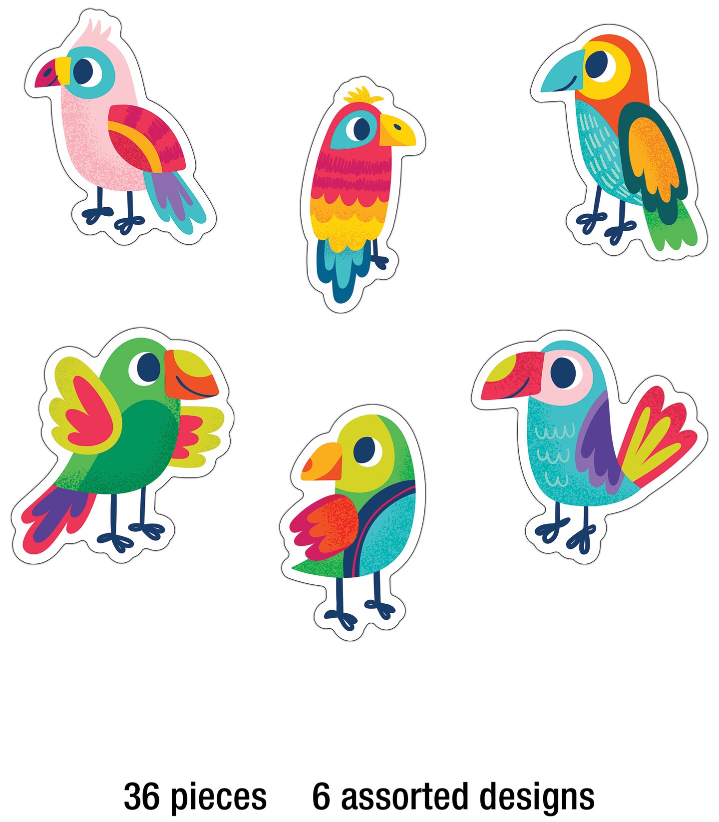 Carson Dellosa One World 36 Tropical Birds Cutouts, Colorful Parrot Cutouts for Classroom Luau Party Decorations, Tropical Bird Cutouts for Bulletin Board, Hawaiian Party Decorations &#x26; Classroom D&#xE9;cor