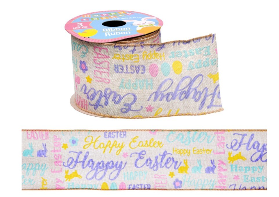New Wired Edged Ribbon Easter Eggs Blue Pink Purple Plaid Happy Easter