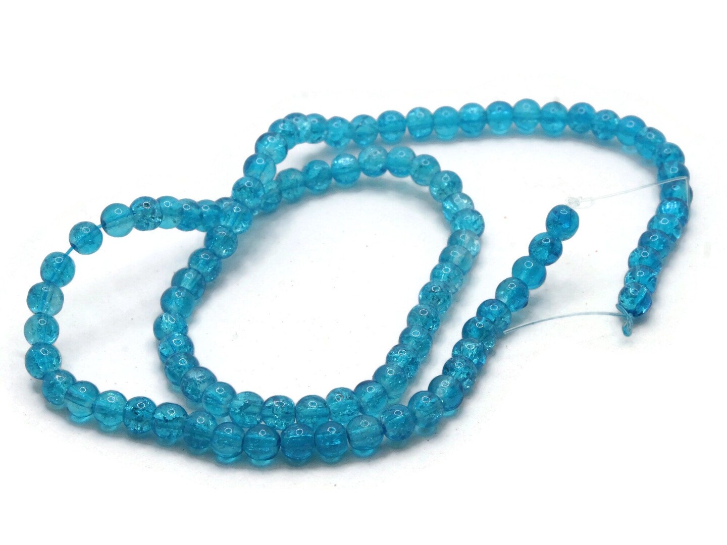 4mm Round Deep Sky Blue Crackle Glass Beads