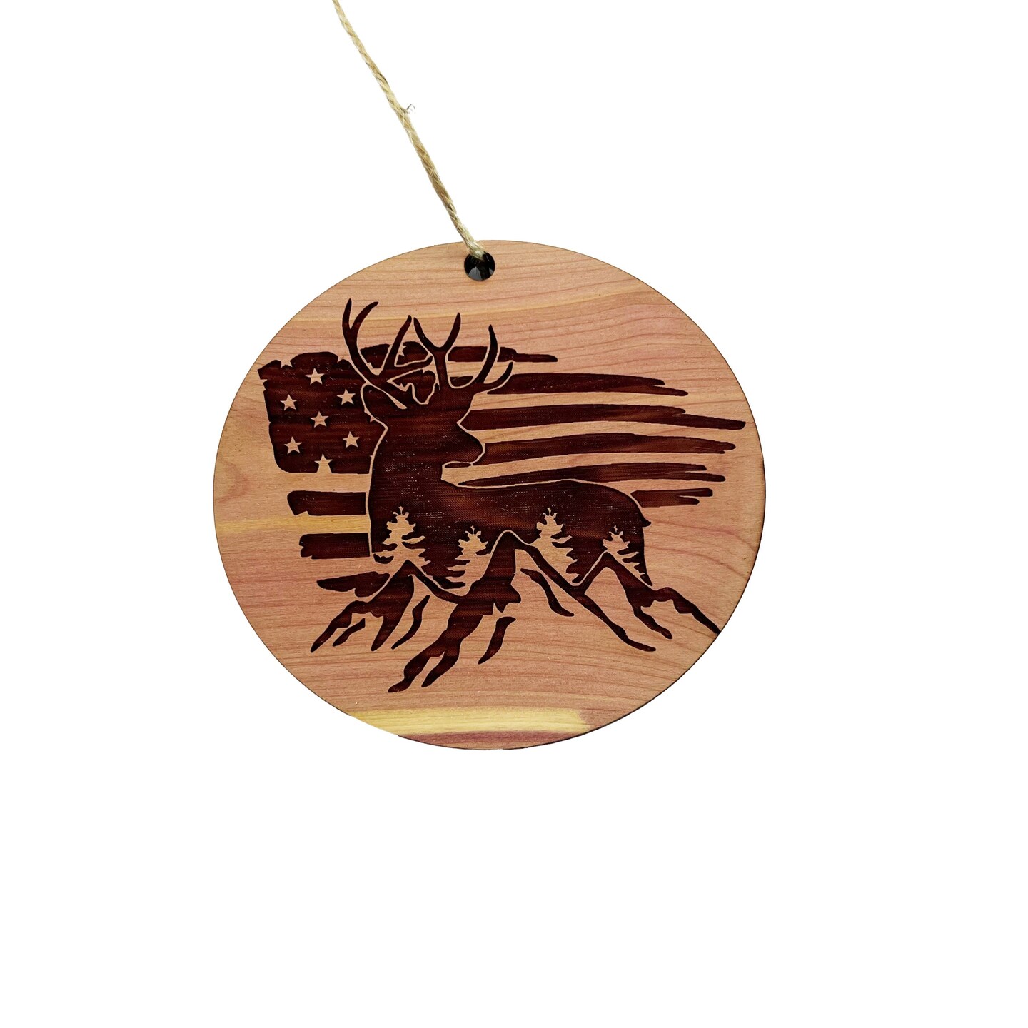 American Deer Flag - Cedar Ornament American Deer Flag - Cedar Ornament