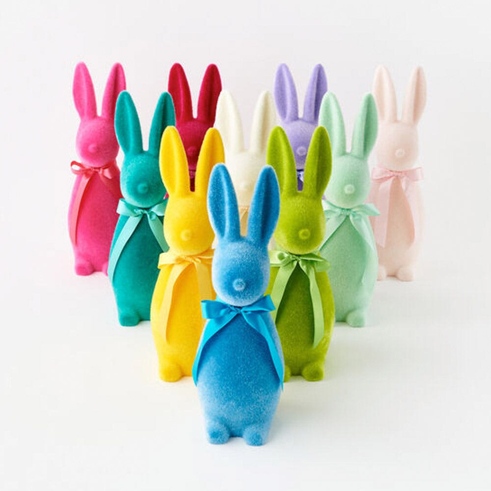 Flocked Button Nose Bunny Medium 16&#x22; Purple