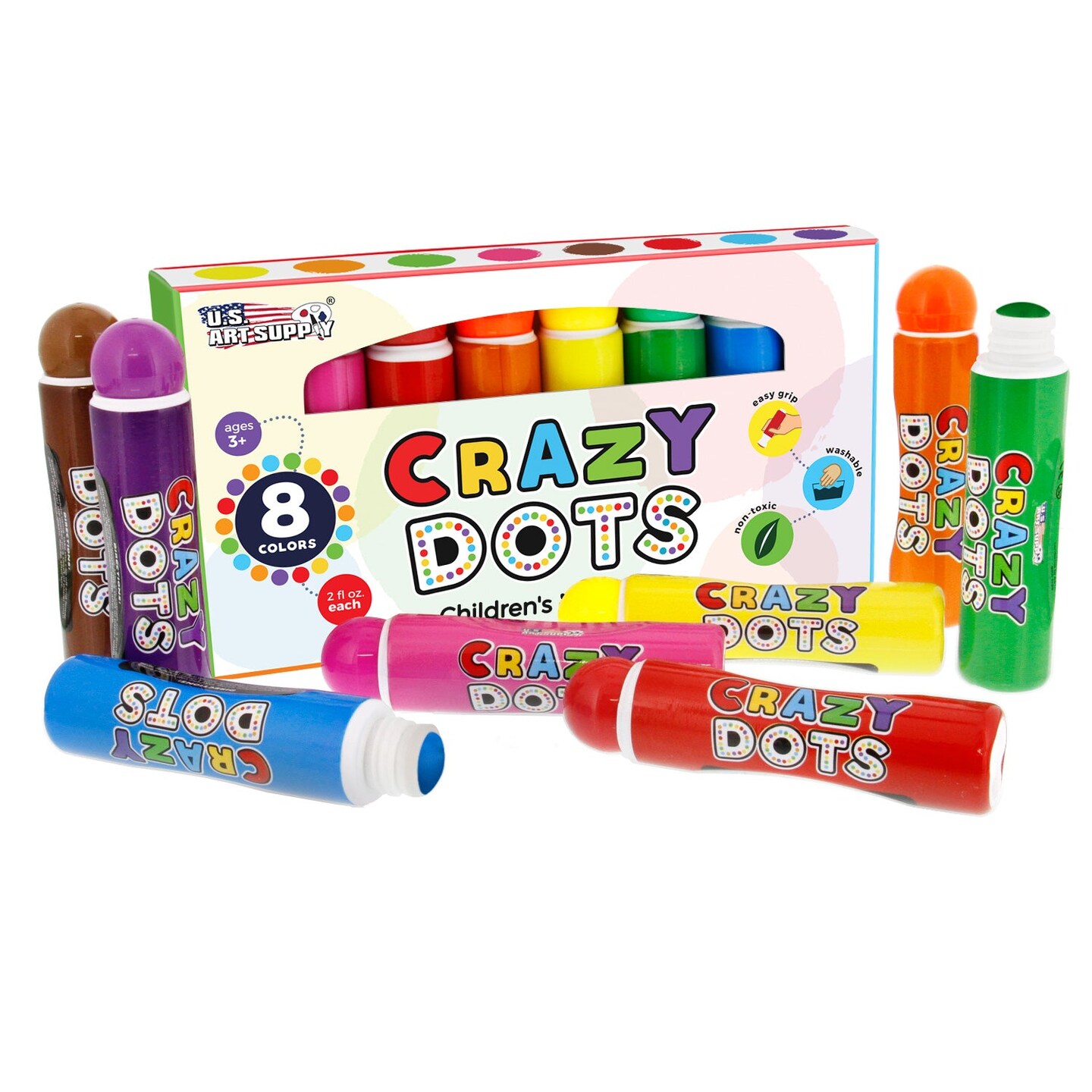 8 Color Crazy Dots Markers Children's Washable Easy Grip NonToxic