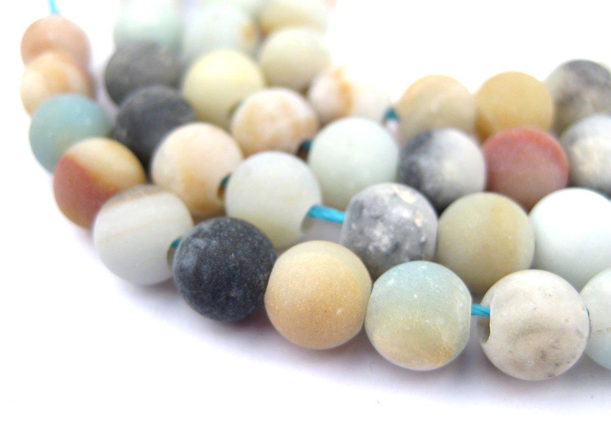 TheBeadChest Spherical Amazonite Stone Beads 8mm Large Hole Multicolor Round Gemstone 15 Inch Strand