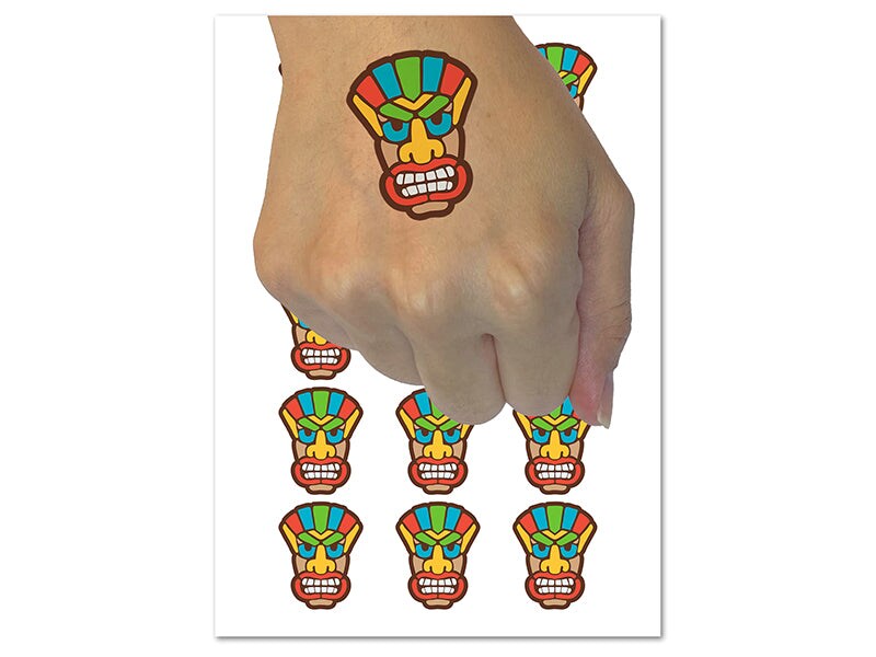 Tiki Mask Hawaii Luau Temporary Tattoo Water Resistant Fake Body Art Set Collection 1 Sheet 2872